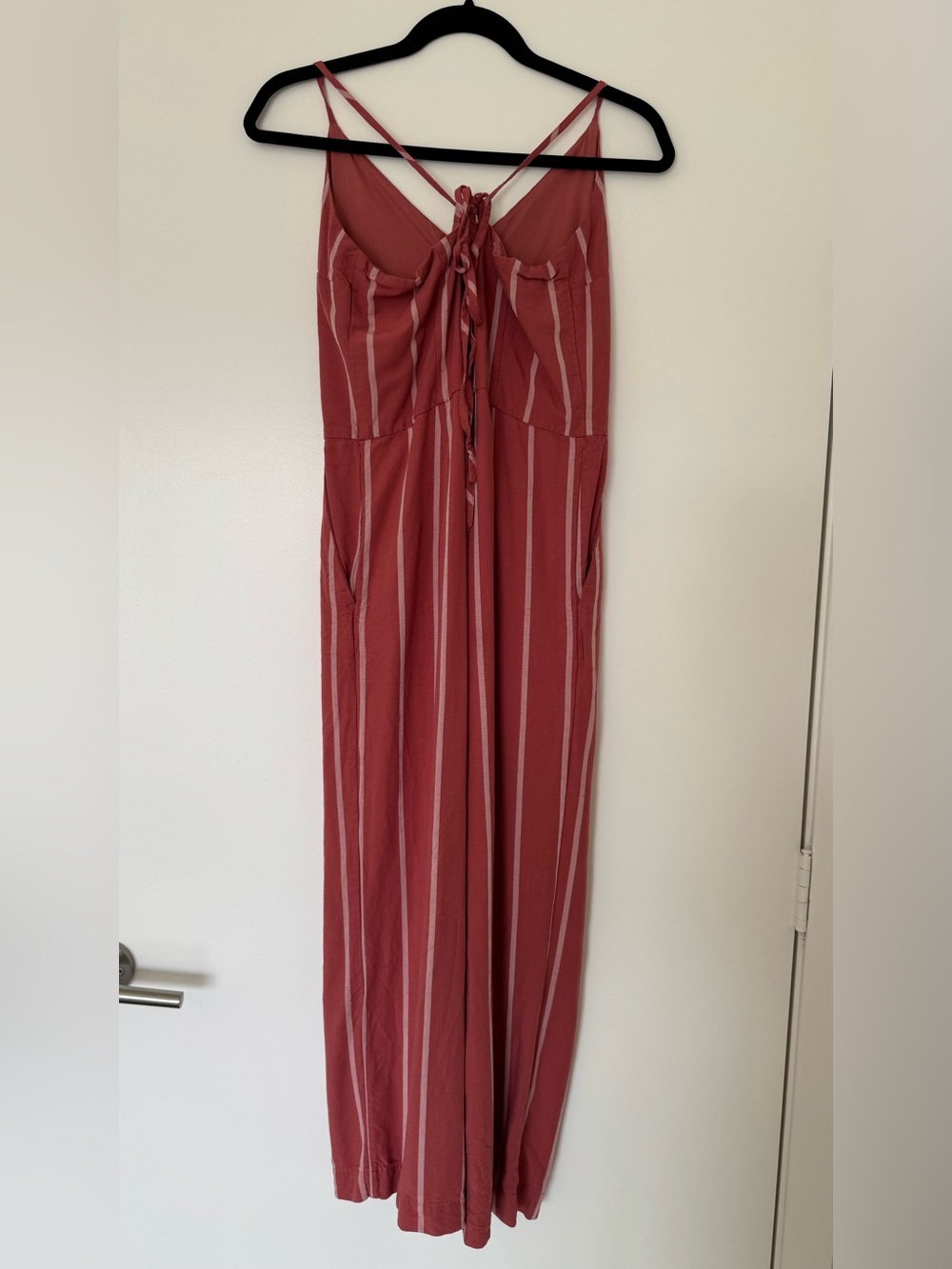 GAP Tie-Back Cami Cropped Jumpsuit Romper Pink White Stripe Size 2 - Picture 7 of 8